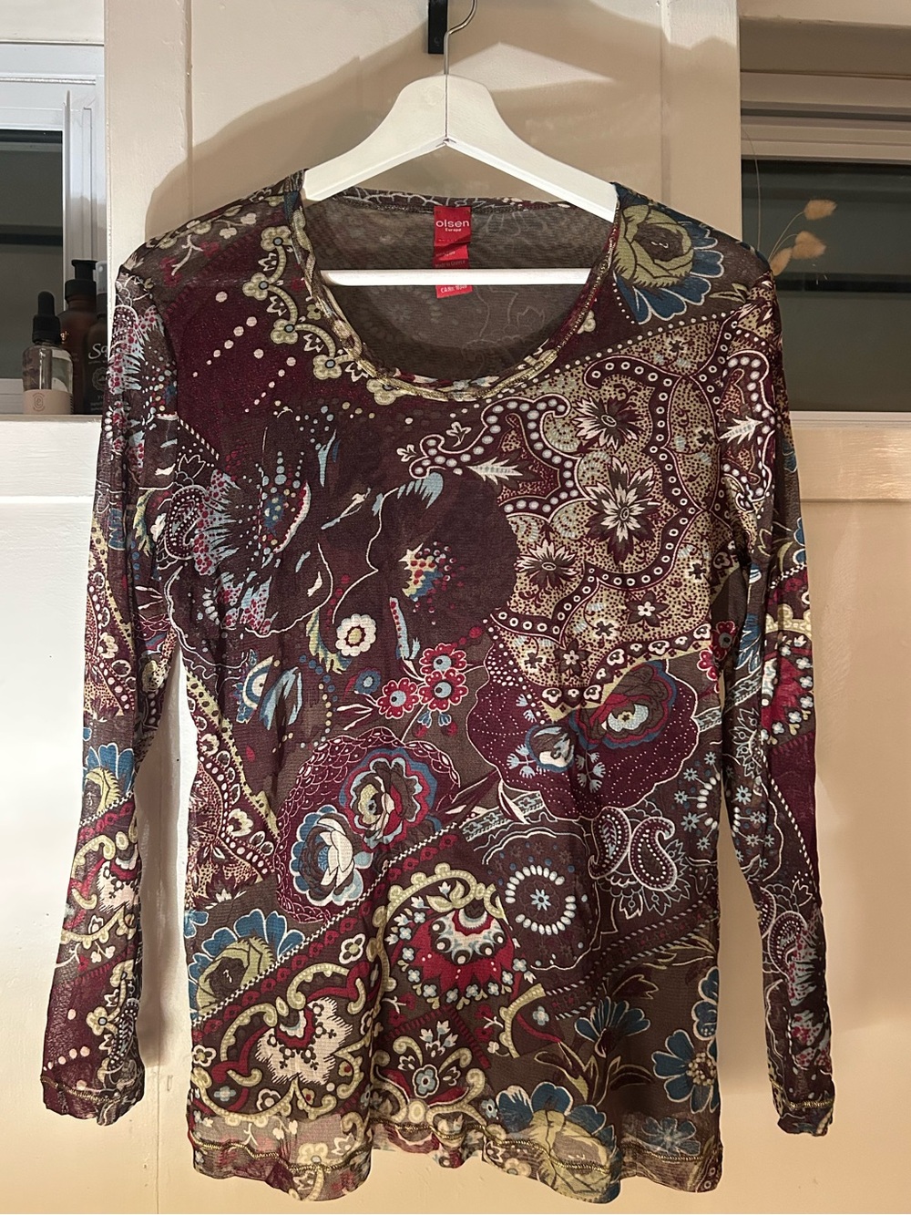 Vintage Paisley Long-Sleeve Mesh Top